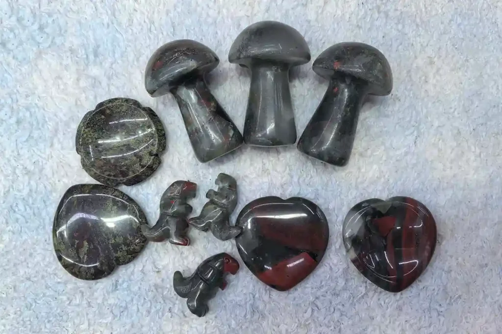 Mushroom African Bloodstone carvings linked to African Bloodstone Meaning