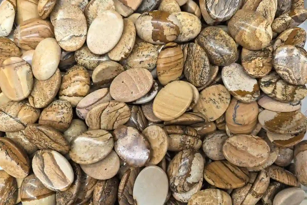 Picture Jasper Cabochon – Picture Jasper cabochon with unique earthy patterns and natural stone appeal, representing Picture Jasper meaning in jewelry designs.