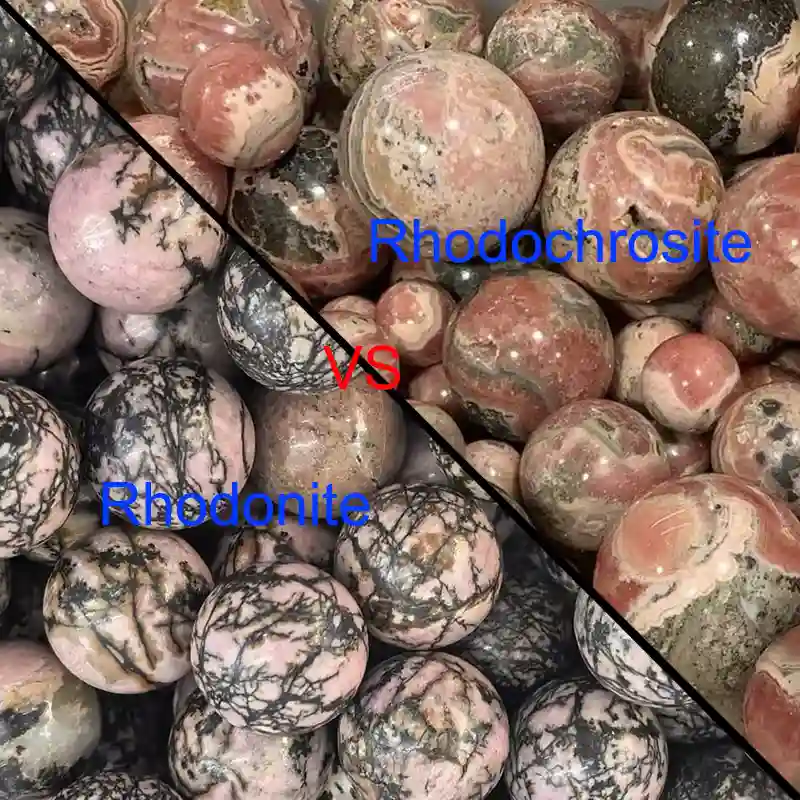 rhodonite vs rhodochrosite side by side gemstone comparison