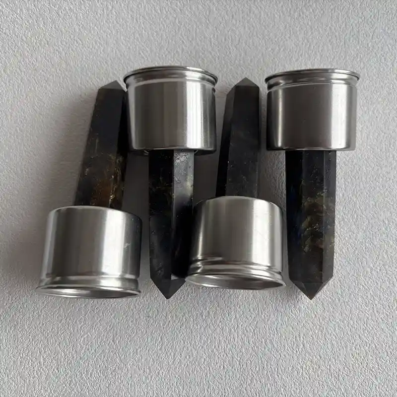 4pcs stainless steel bases for Labradorite Crystal Water Bottle Wholesale production.