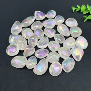 Angel Aura Quartz Tumbled Stone Wholesale with white rainbow coated quartz stones