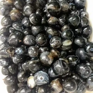 Black Onyx Tumbled Stone Wholesale polished stones with natural white banding