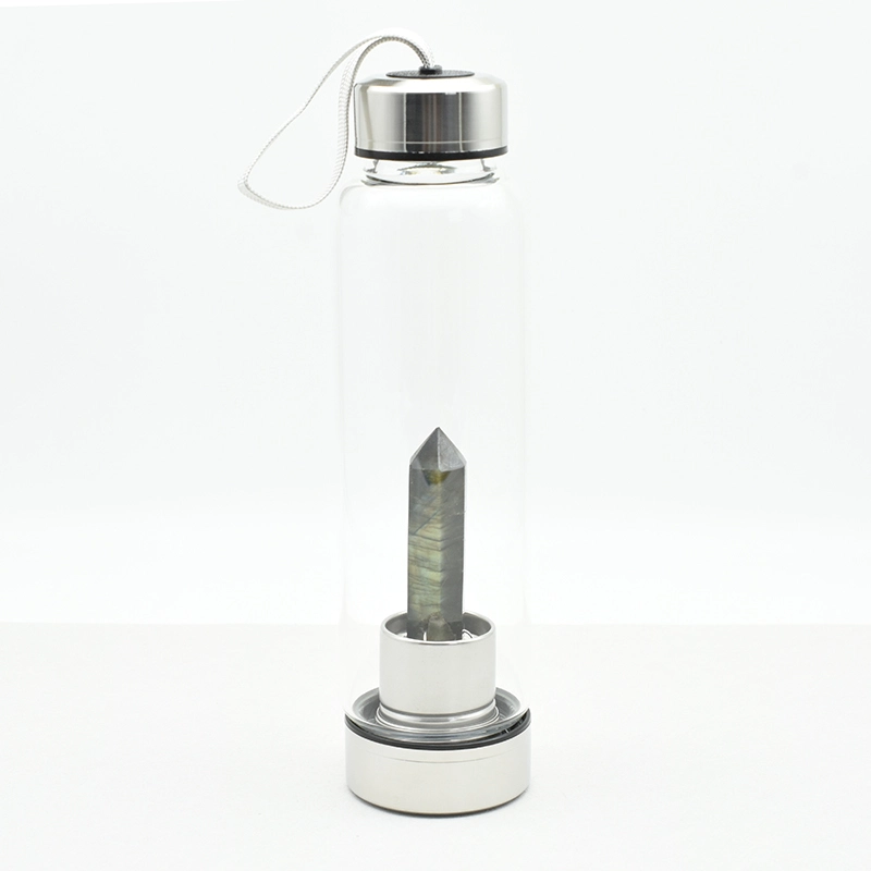 Finished product sample of a premium Labradorite Crystal Water Bottle Wholesale from Yiwu factory.
