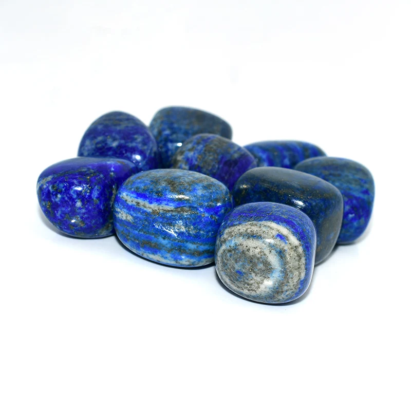 Detailed close up view showing natural mineral pyrite inclusions of Lapis Lazuli Tumbled Stone Wholesale lots.
