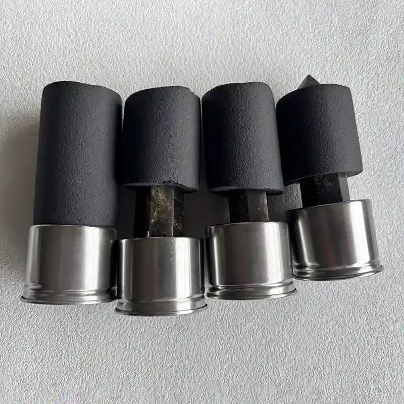 Secure rubber protection sleeves on mineral pillars for safe Labradorite Crystal Water Bottle Wholesale transit.