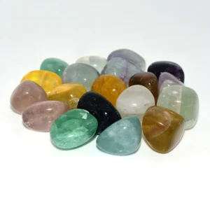 High quality natural crystals with clear internal banding from our direct factory rainbow fluorite tumbled stone wholesale inventory.