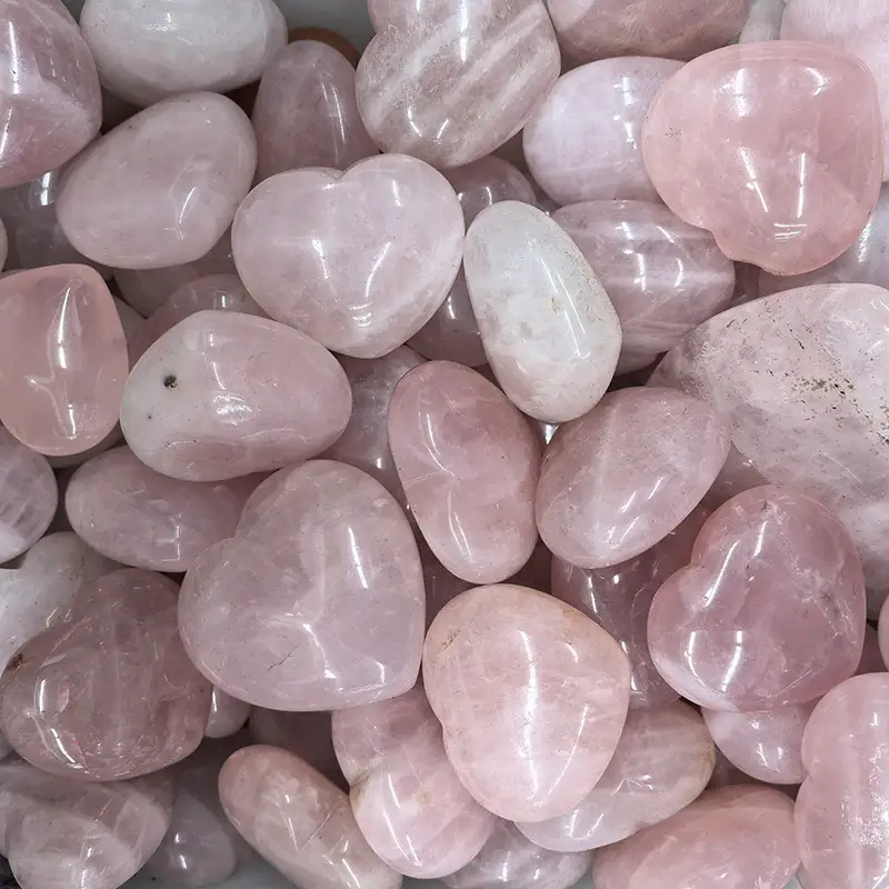 Heart Chakra Crystal 30*30mm Rose Quartz Heart Carving for Love and Emotional Balance