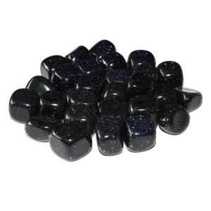 Blue Goldstone Tumbled Stone Wholesale Display – Cluster of Blue Goldstone tumbled stones arranged for product showcase.