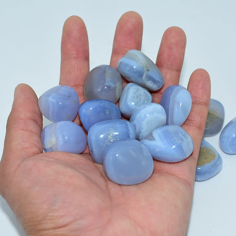 Blue Lace Agate Tumbled Stone Wholesale Handheld Size Reference