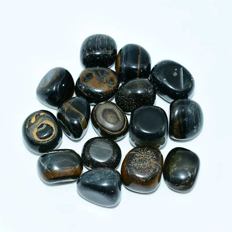 Blue Tiger Eye Tumbled Stone Wholesale – top view of smooth tumbled stones