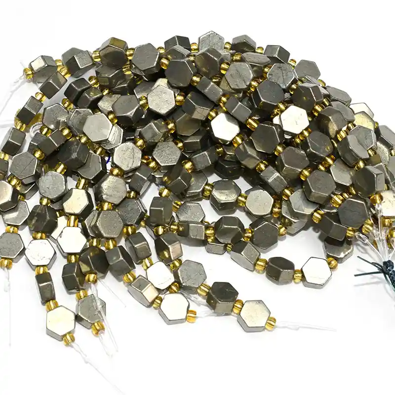 Bulk Pyrite Hexagon Beads Wholesale for jewelry making and bracelet designs