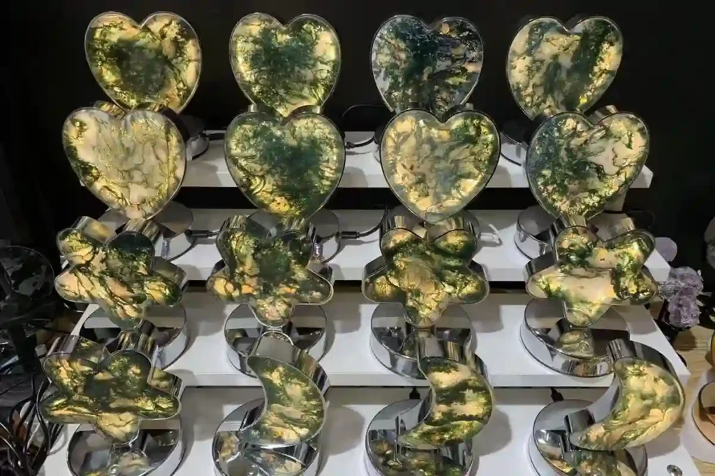 Moss Agate Crystal Shapes for Decorative Display and Wholesale Collections