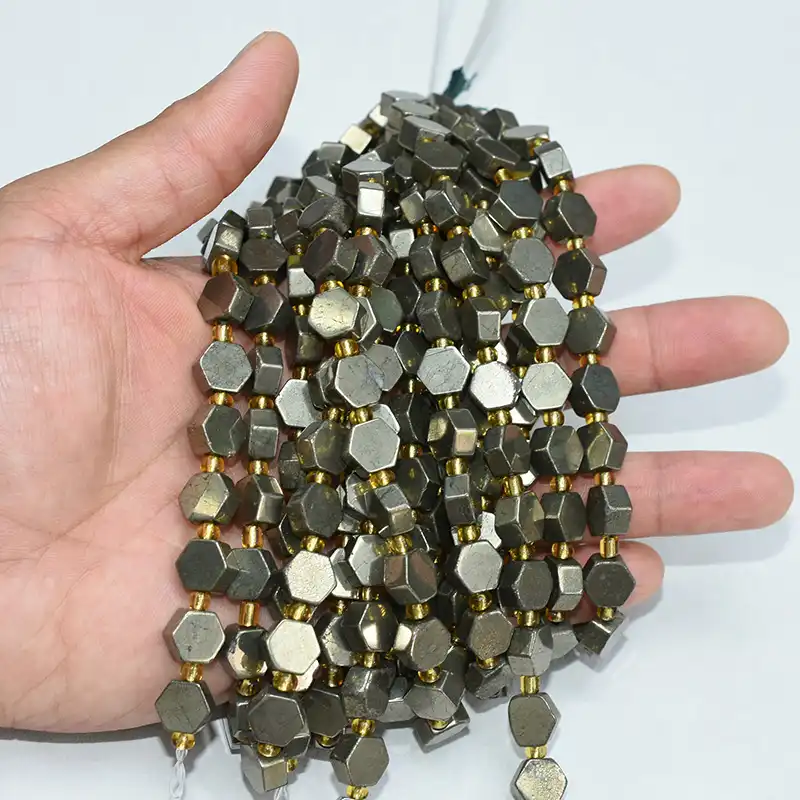 Pyrite Hexagon Beads Wholesale on hand for size and color reference