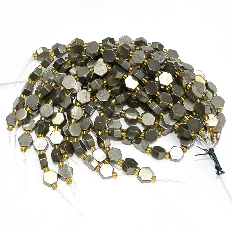 Pyrite Hexagon Beads Wholesale with metallic finish for bulk jewelry orders