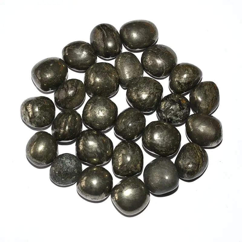 Pyrite Tumbled Stone Wholesale round polished metallic crystal stone top view