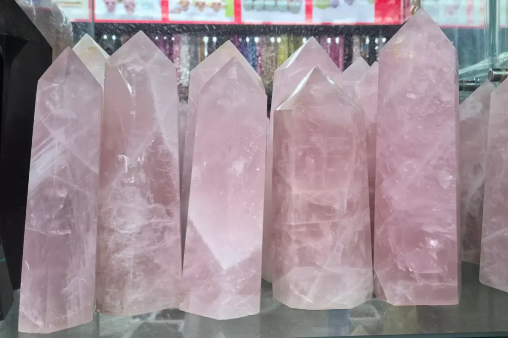 Rose Quartz Tower Crystal Shapes with Polished Natural Stone Finish
