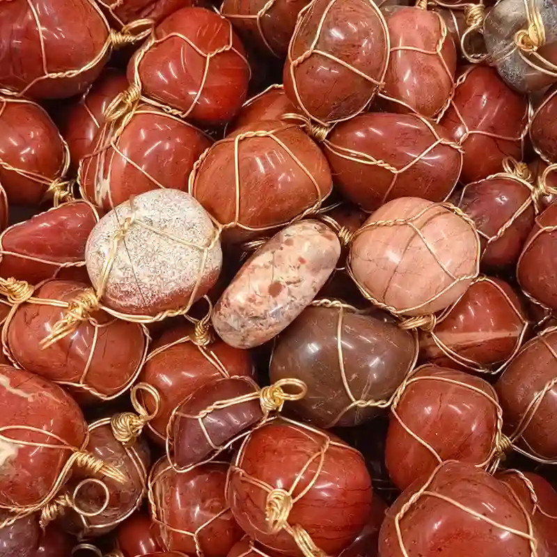 Wire Wrapped Red Jasper Tumbled Stone with Rich Jasper Stone Color