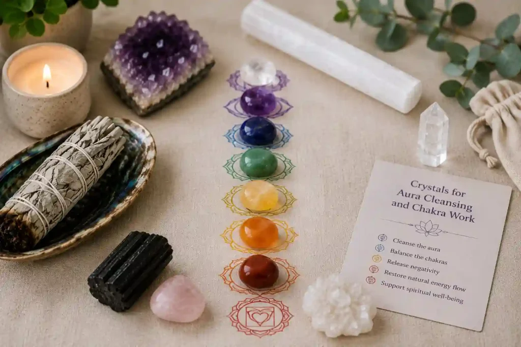 Crystals for Cleansing aura and chakra work with seven chakra crystals