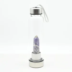 Amethyst Crystal Water Bottle Wholesale clear glass bottle with removable amethyst crystal insert