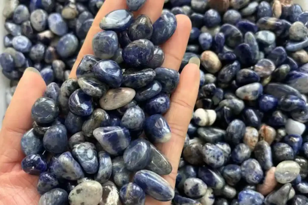Blue sodalite chip stones shown in Jasper Meaning guide