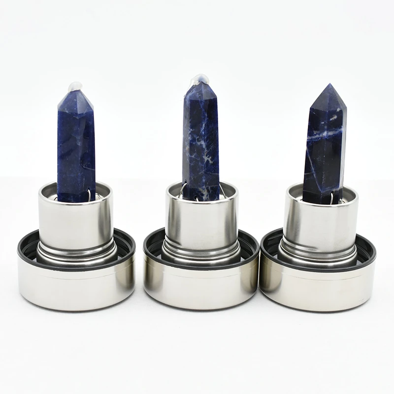 Blue Sodalite Crystal Water Bottle Wholesale sodalite tower stands for bulk orders