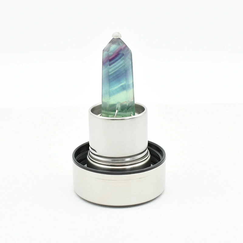 Fluorite Crystal Water Bottle Wholesale with natural fluorite tower insert and silver bottle stand