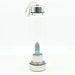 Fluorite Crystal Water Bottle Wholesale product showing clear bottle with natural fluorite crystal tower inside