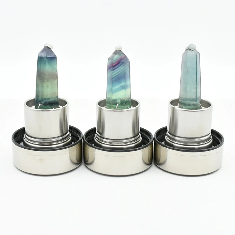 Fluorite Crystal Water Bottle Wholesale display with mixed natural fluorite tower stands for bulk orders