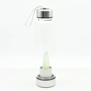 Green Fluorite Crystal Water Bottle Wholesale with clear glass bottle and fluorite insert