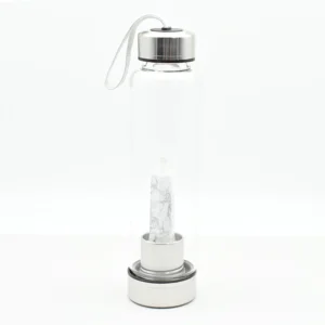 Howlite Water Bottle Wholesale with natural howlite crystal tower insert and clear bottle design