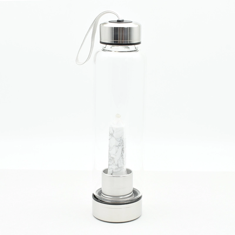 Howlite Water Bottle Wholesale with natural howlite crystal tower insert and clear bottle design