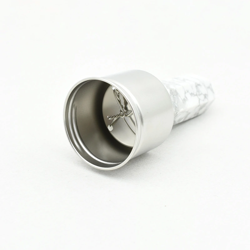 Back view of Howlite Water Bottle Wholesale showing removable crystal stand and metal lid