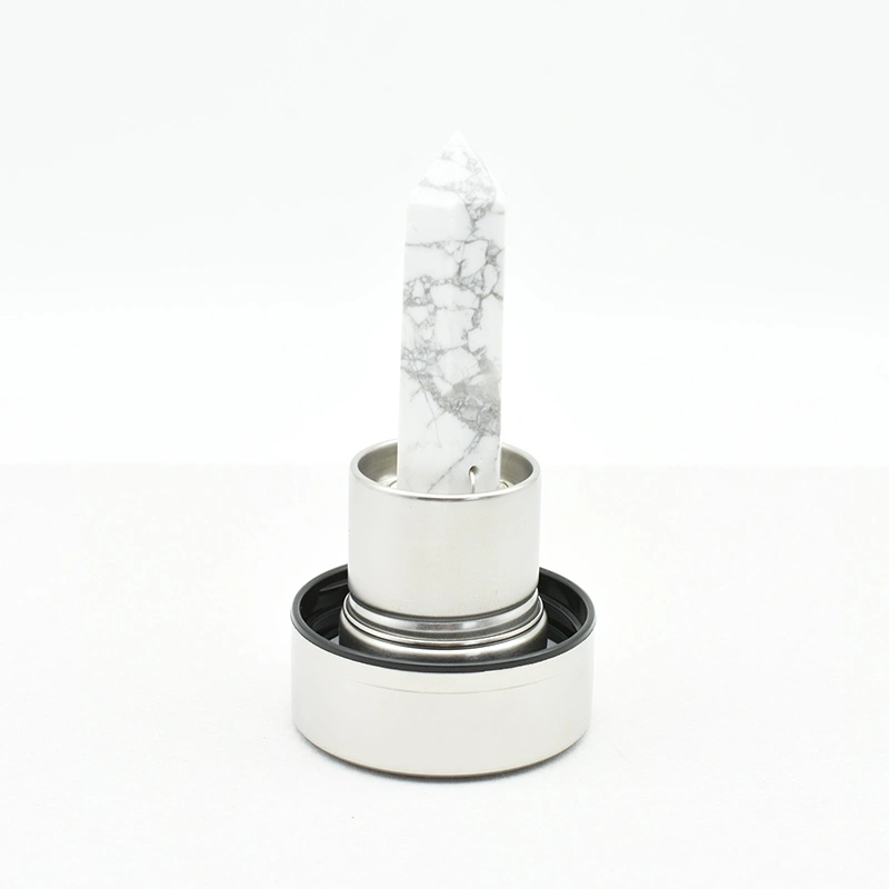 Howlite Water Bottle Wholesale stand details with natural howlite crystal point insert