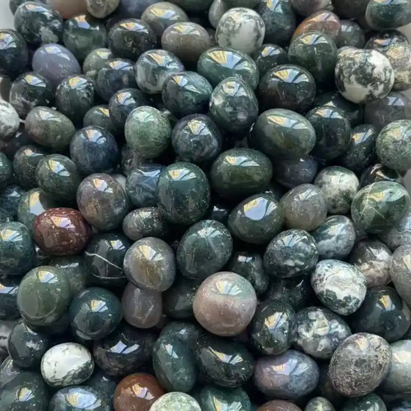 Moss Agate Meaning tumbled stones in 20–30mm wholesale sizes