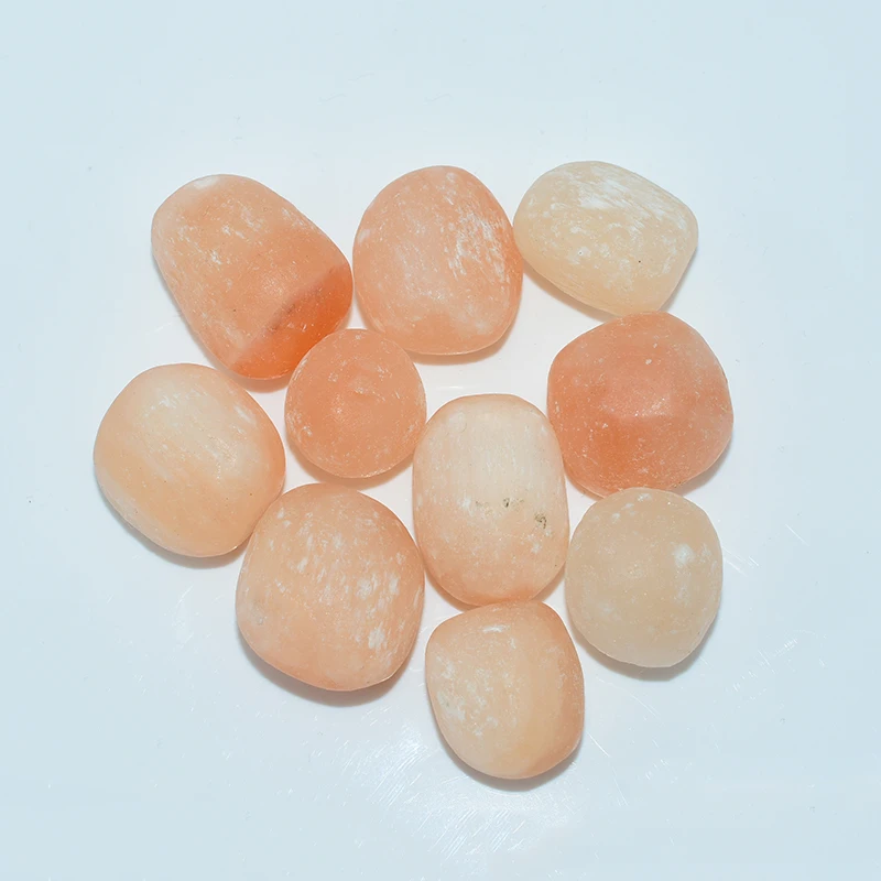 Peach Selenite Tumbled Wholesale top view showing natural peach colors
