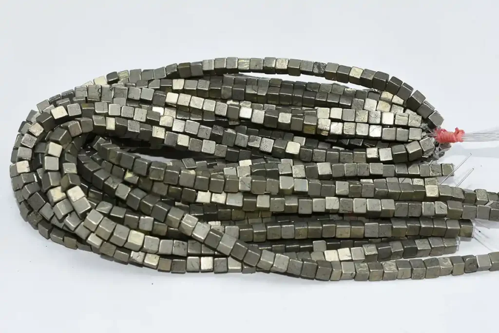 Pyrite cube crystal strand beads for jewelry making and Pyrite Crystal Meaning