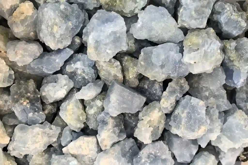 Celestite Crystal Meaning – natural blue celestite rough stones showing raw crystal texture