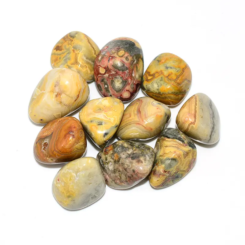 Crazy Lace Agate Tumbled Stone Wholesale top view with polished surface and mixed patterns