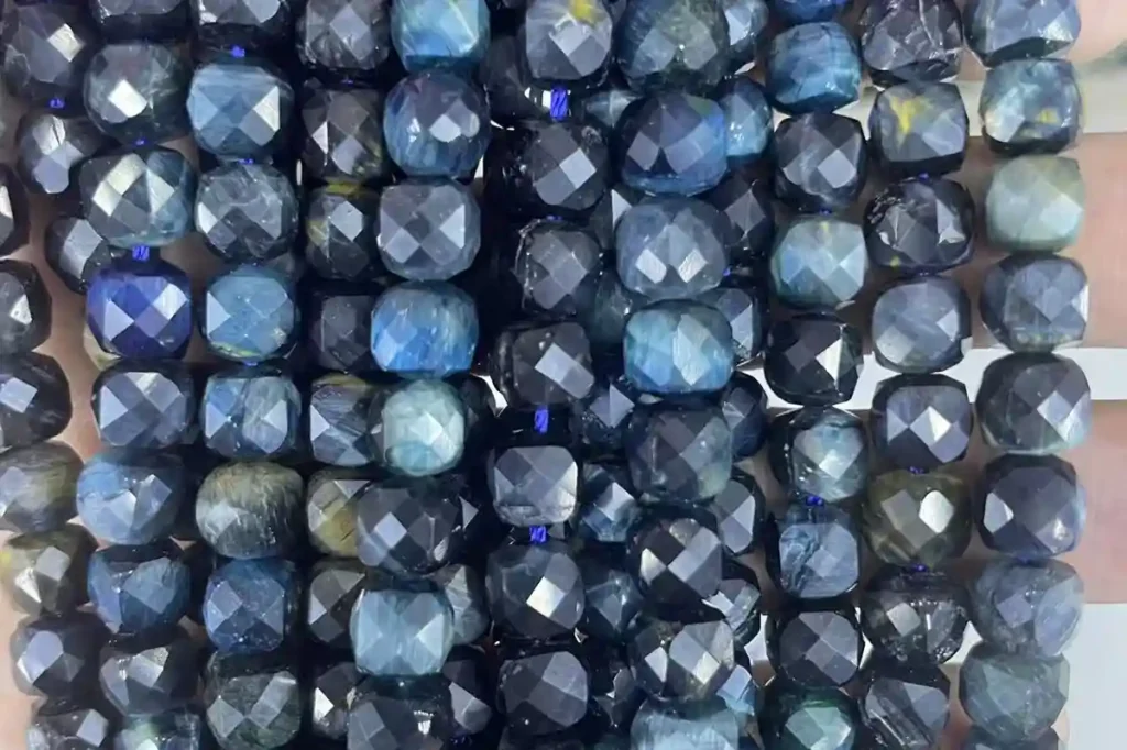 Blue Tigers Eye Meaning – faceted blue tiger eye beads with natural blue and golden tones