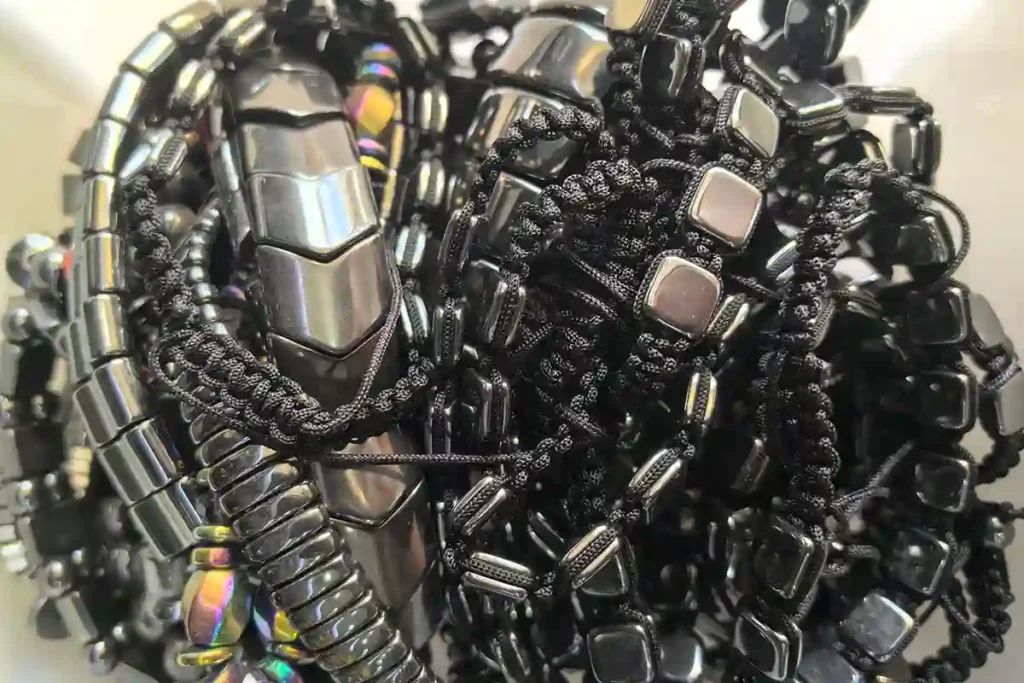 Handmade Hematite Bracelet Benefits with Black Beads and Silver Accents
