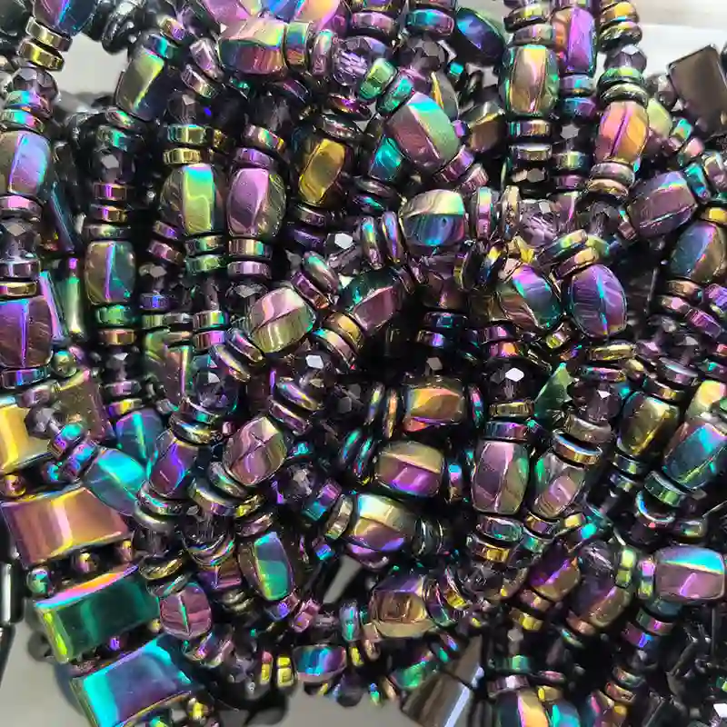 Multicolor Hematite Bracelet Benefits with Iridescent Metallic Beads