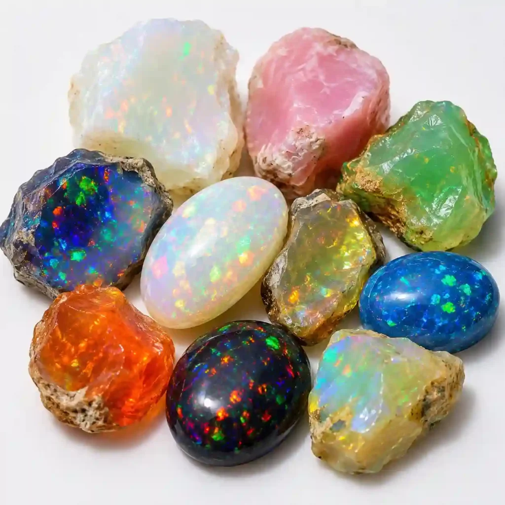 Opal Meaning with multicolor natural opal rough stones showing different colors