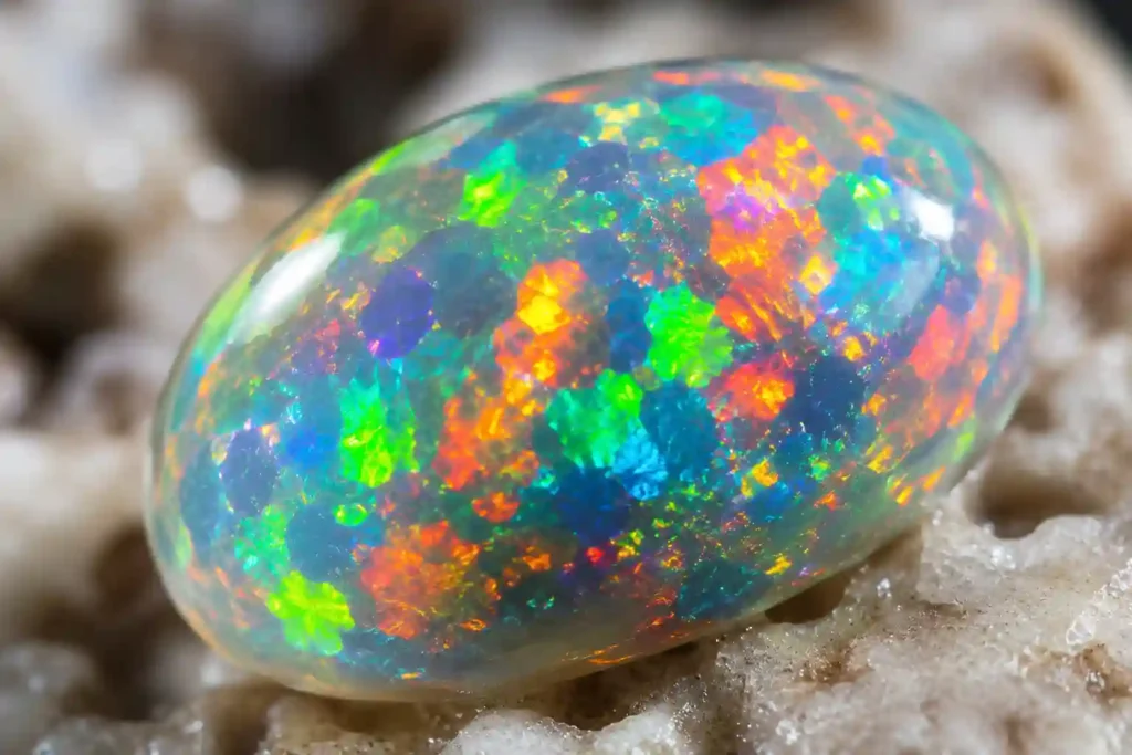 Opal Meaning and natural opal details showing colorful play-of-color