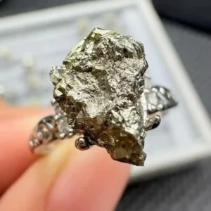 Raw Pyrite Ring Wholesale Close-Up of Natural Raw Pyrite Stone Ring