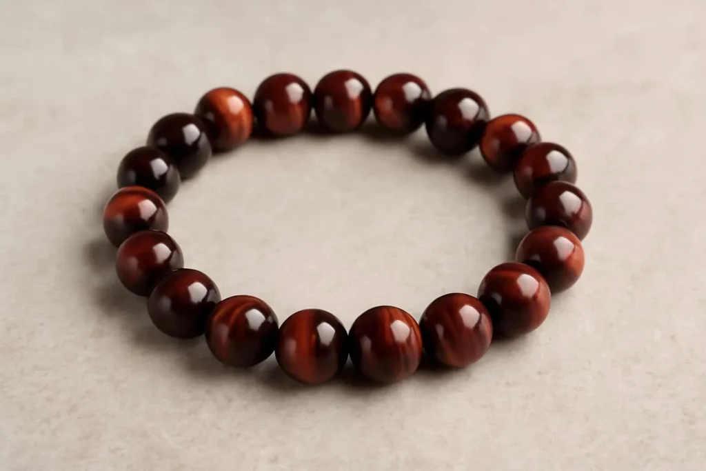 Red tiger eye bead bracelet representing Red Tigers Eye Meaning and daily wear