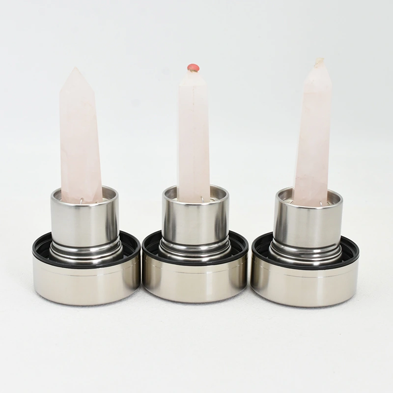 Rose Quartz Water Bottle Wholesale – three rose quartz points mounted on bottle bases