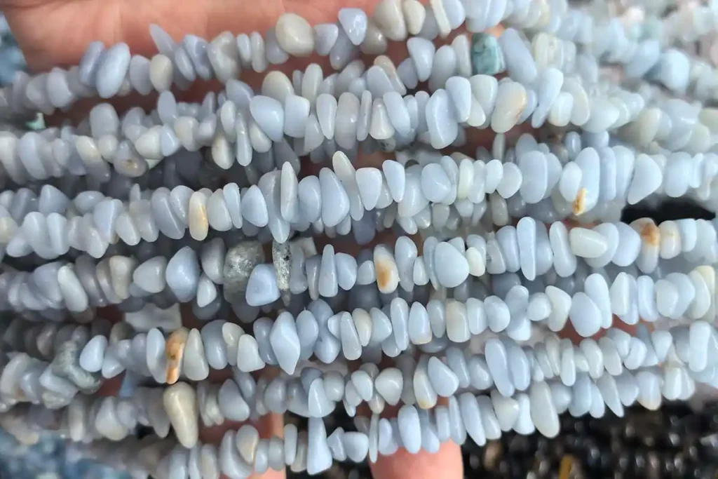Angelite Stone Meaning with natural blue Angelite chip string beads for bracelets, necklaces, and jewelry designs.