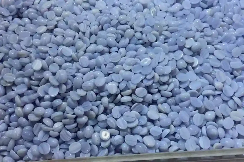 Blue Lace Agate Meaning – a collection of polished blue lace agate cabochons