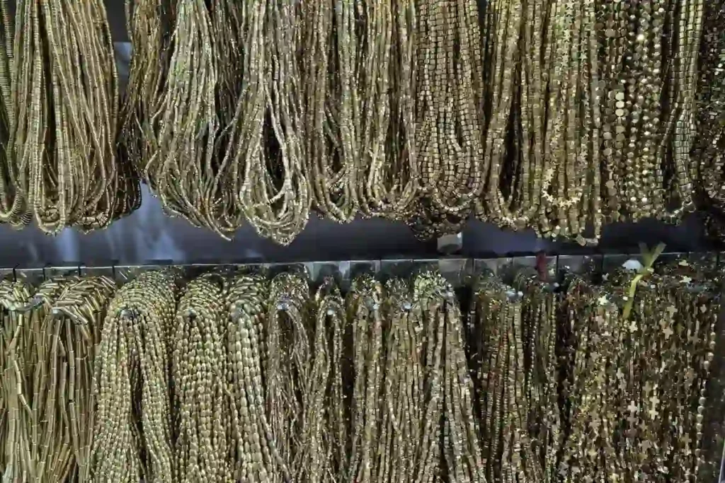 Hematite Benefits shown through gold-tone plated round bead strands for bracelet and jewelry making