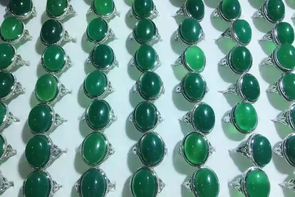 Green Agate Meaning – assortment of green agate rings